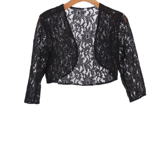 Navy Lace Bolero Jacket Shrug 3/4 Sleeves Lined - Picture 2 of 9